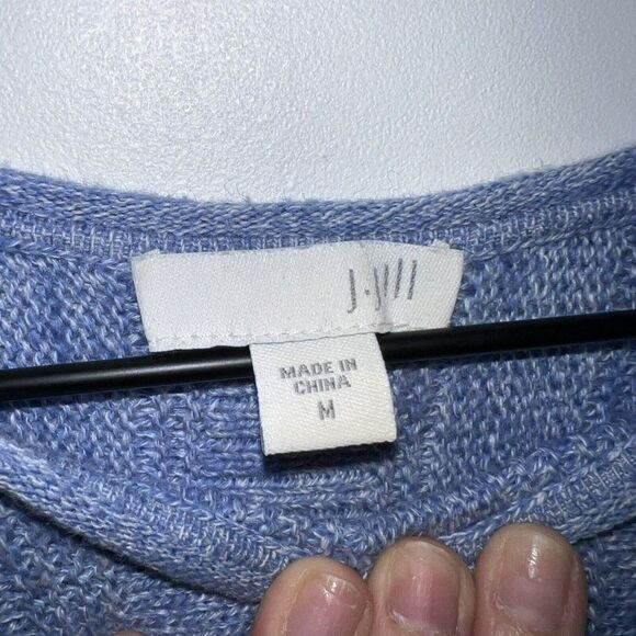 J Jill Blue Tunic Sweater Dress Fringe Hem Button Back M - Picture 3 of 4